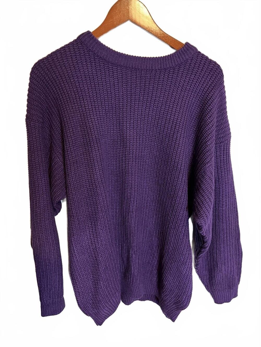 Vintage Bonjour Fisherman Crew Neck Sweater Purple 80s Medium Preppy Soft!